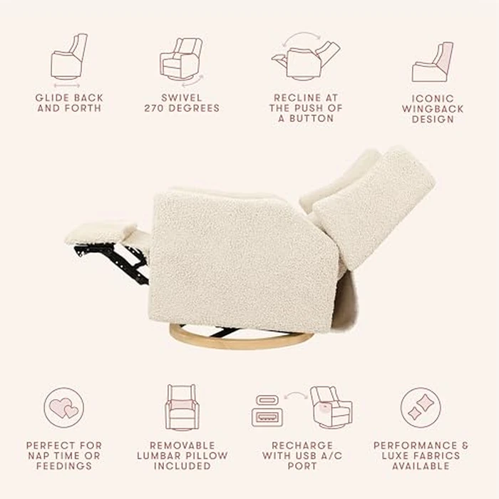 Kiwi Glider Recliner w/Electronic Control and USB | in Almond Teddy Loop w/Light Wood Base, Greenguard Gold Certified by babyletto - Image 4