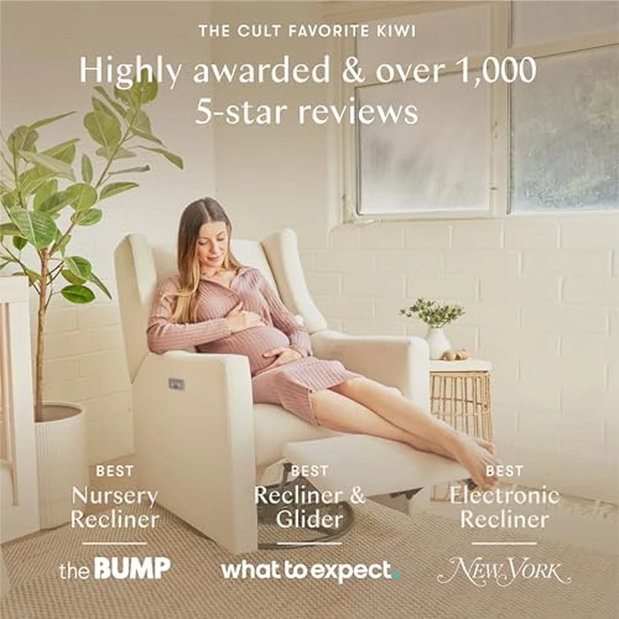 Kiwi Glider Recliner w/Electronic Control and USB | in Almond Teddy Loop w/Light Wood Base, Greenguard Gold Certified by babyletto - Image 5