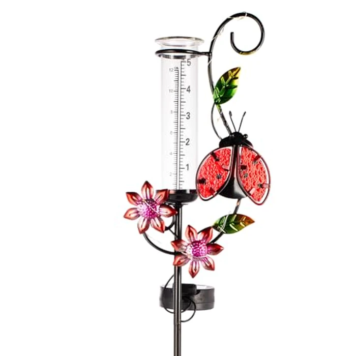 Stargarden Rain Gauge Outdoor, Metal Ladybird Rain Gauge, Solar LED Lights Rain Gauges, Decorative Solar Powered Rain Gauge for Yard, Lawn, Pathway, Patio by Stargarden - Image 1