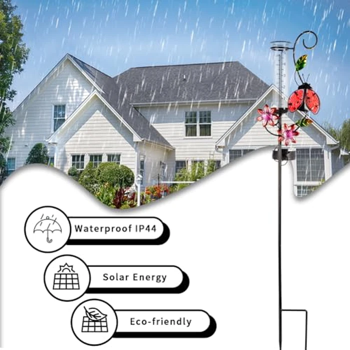 Stargarden Rain Gauge Outdoor, Metal Ladybird Rain Gauge, Solar LED Lights Rain Gauges, Decorative Solar Powered Rain Gauge for Yard, Lawn, Pathway, Patio by Stargarden - Image 5