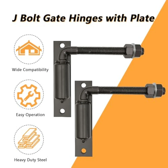 2 Pack Steel J-Bolt Hinge with Plate,Heavy-Duty Welded Hingefor Doors Gates,Heavy-Duty Driveway Gates for Welding on Larger Iron or Steel Gates(Black,A-5/8) by Solwim - Image 2