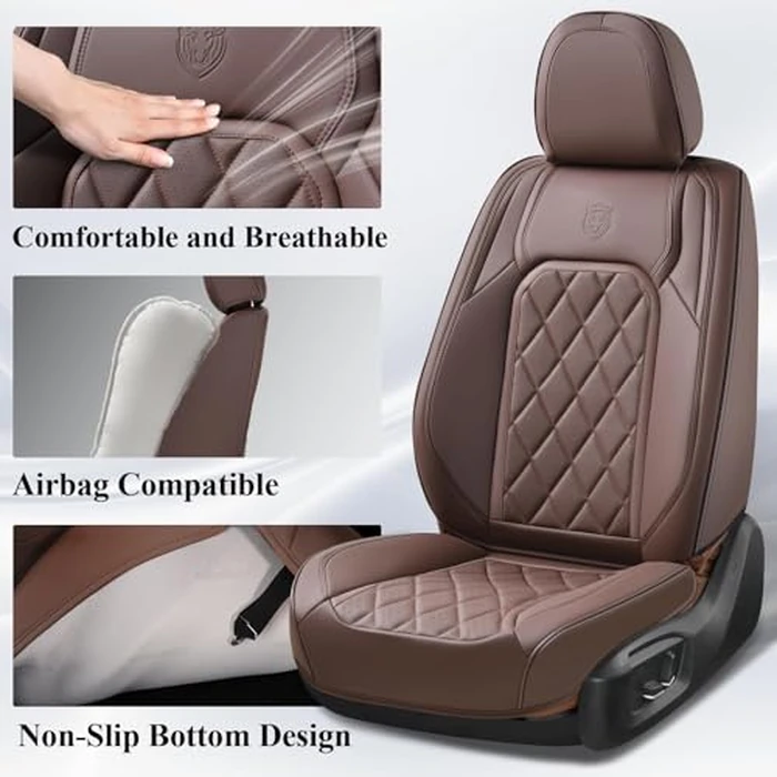 Coverado Car Seat Covers Full Set, Luxury Faux Leather Waterproof Seat Cover, Front and Back Car Seat Protector, Universal 5 Seat Leather Seat Cushion, Carseat Cover Fit Most Cars, Coffee by Coverado - Image 2