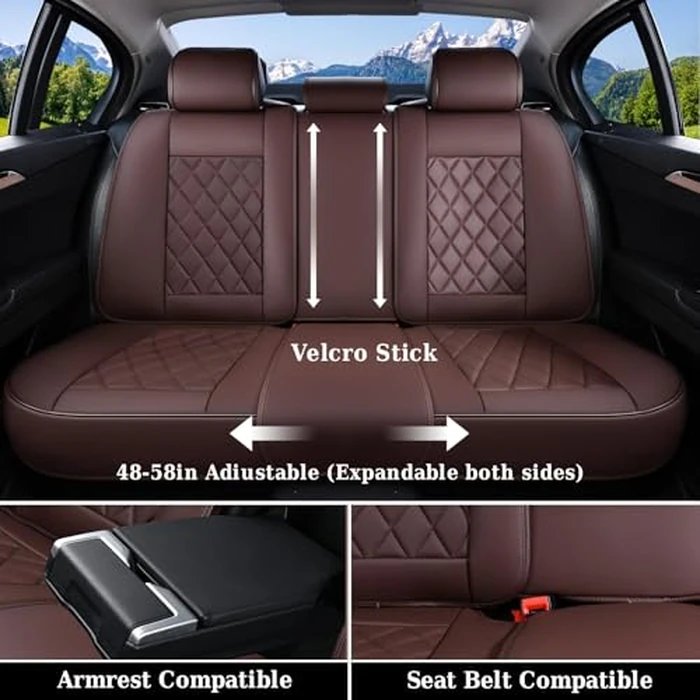Coverado Car Seat Covers Full Set, Luxury Faux Leather Waterproof Seat Cover, Front and Back Car Seat Protector, Universal 5 Seat Leather Seat Cushion, Carseat Cover Fit Most Cars, Coffee by Coverado - Image 3
