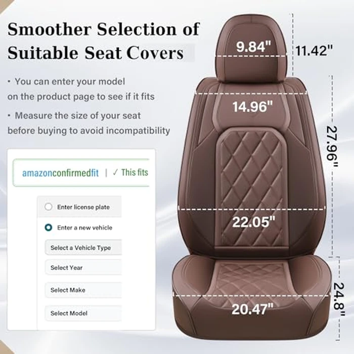Coverado Car Seat Covers Full Set, Luxury Faux Leather Waterproof Seat Cover, Front and Back Car Seat Protector, Universal 5 Seat Leather Seat Cushion, Carseat Cover Fit Most Cars, Coffee by Coverado - Image 6