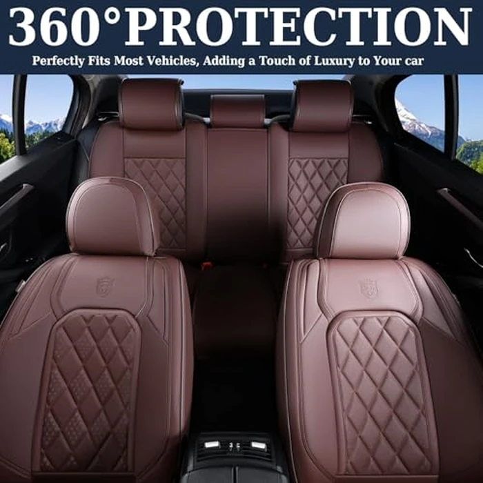 Coverado Car Seat Covers Full Set, Luxury Faux Leather Waterproof Seat Cover, Front and Back Car Seat Protector, Universal 5 Seat Leather Seat Cushion, Carseat Cover Fit Most Cars, Coffee by Coverado - Image 7