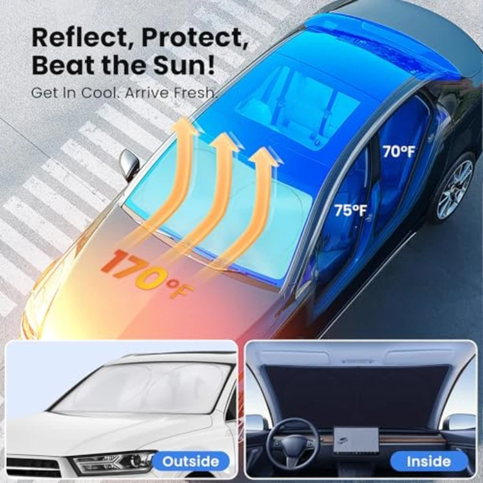 Magnelex Car Windshield Sunshade - Double-Layer Design for 2X Heat Blocking, Blocks UV Rays, Foldable Sun Shade for Cars, Trucks & SUVs, Keeps Interior Cooler, Large (63 x 33.8 in) by Magnelex - Image 2