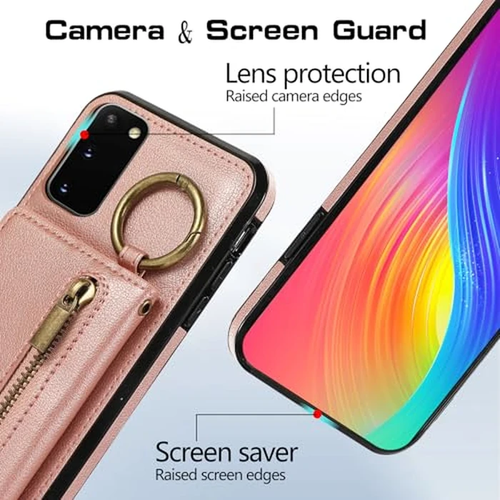Compatible with Samsung Galaxy S20 FE 5G Wallet Case with Screen Protector and Crossbody Shoulder Strap Card Holder Cell Phone Cover for S 20 EF UW S20FE 20S S2O Fan Edition 4G G5 Women Rose Gold by Asuwish - Image 7