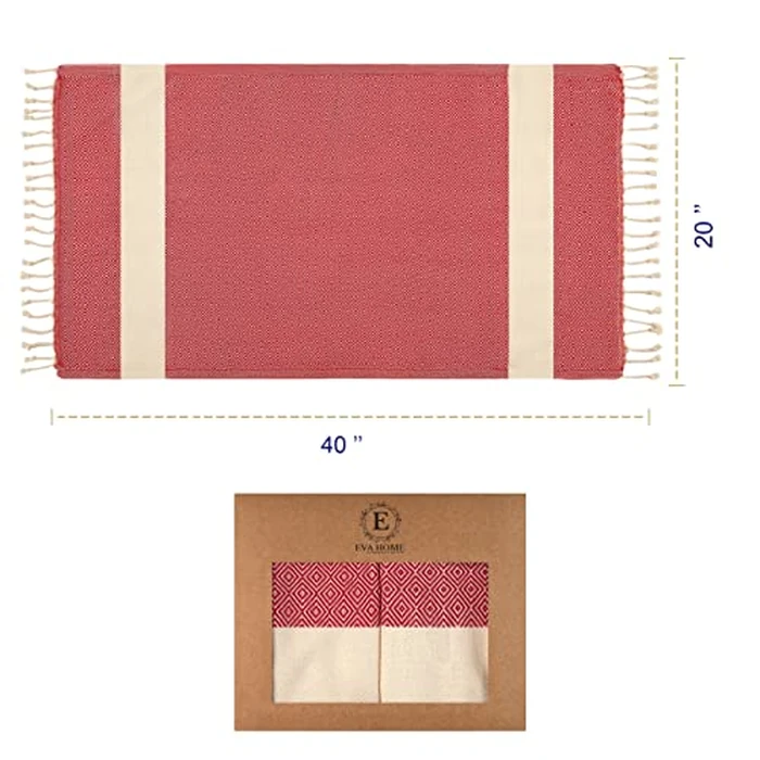 EVAHOME Turkish Hand Towel Set of 2 | 100% Cotton, 20 x 40 Inch| Hand, Face, Hair, Gym, Yoga, Beach, Tea, Kitchen and Bath. Absorbent and Decorative Kitchen Bathroom Hand Towel with Gift Box (Red) by EVA HOME & Design - Image 2