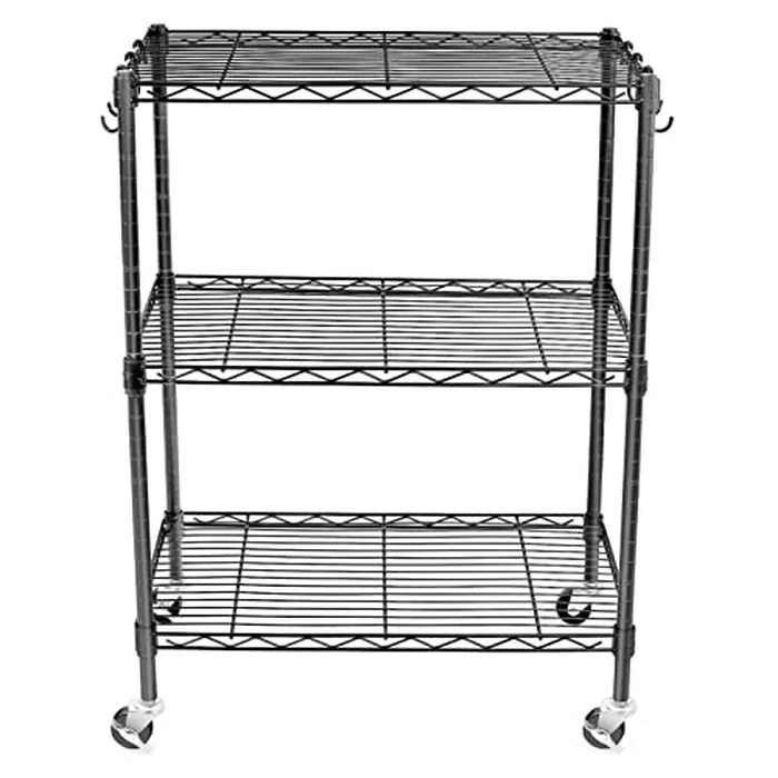 WDT 3-Tier Storage Shelves, Heavy Duty Metal Shelves Wire Rack Shelving Unit, Adjustable Shelf with Wheels for Home Office Garage Kitchen Bathroom, 24" D x 14" W x 32" H by WDT - Used - Very Good condition