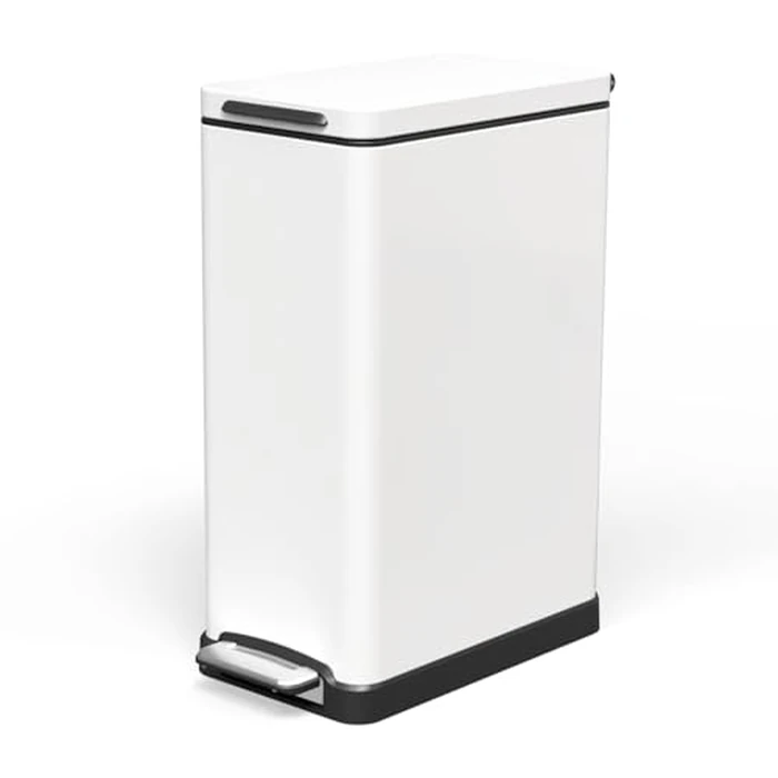 Home Zone Living 12 Gallon Slim Kitchen Trash Can with Slow Close Lid and Step Pedal, Stainless Steel, Matte White, 45 Liters by Home Zone Living - Image 1