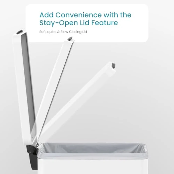 Home Zone Living 12 Gallon Slim Kitchen Trash Can with Slow Close Lid and Step Pedal, Stainless Steel, Matte White, 45 Liters by Home Zone Living - Image 2