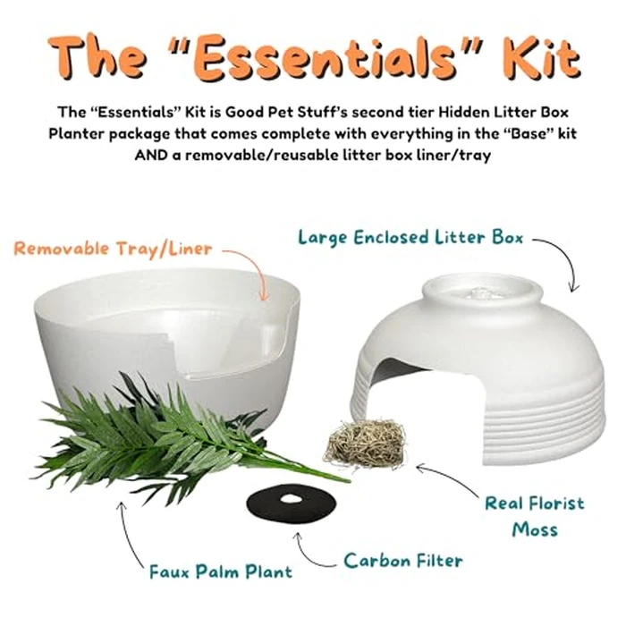 Good Pet Stuff Hidden Cat Litter Box Enclosure with Artificial Plant, Decorative Round Planter, Removable Tray, Charcoal Filter Odor Control, Easy-to-Clean, Made in USA, Essentials Kit, White by Good Pet Stuff - Image 4