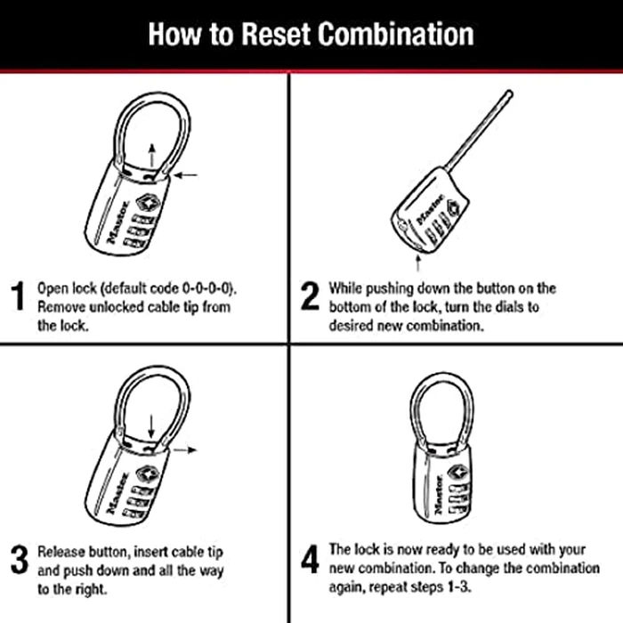 Master Lock Padlock, Set Your Own Combination TSA Locks for Luggage, Travel Zipper Lock with Cable Shackle is 1-3/16 in. Wide, Colors May Vary, 4688T, 2 Count (Pack of 1) by Master Lock - Image 4