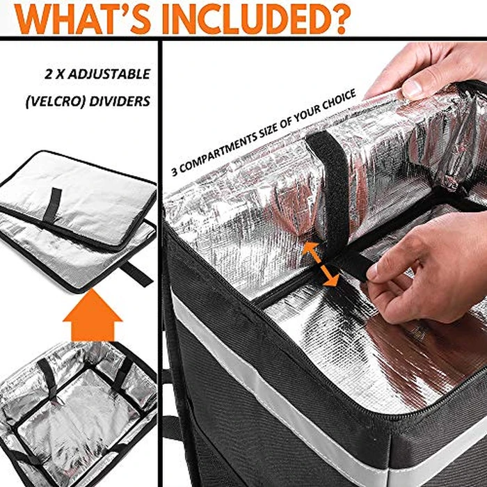 cherrboll L Insulated Pizza Delivery Backpack, Thermal Food Delivery Bag with 2 Dividers, Reusable Cooler Backpack for Bicycle Transport by cherrboll - Image 3