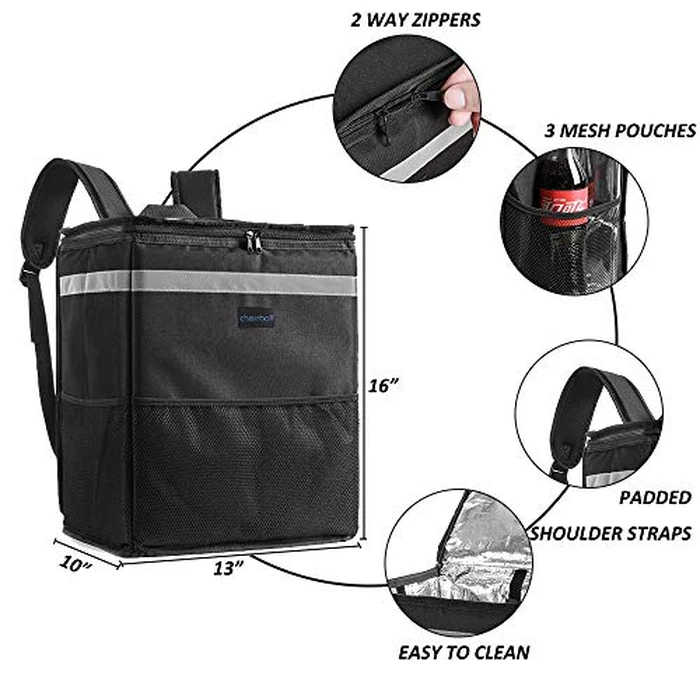 cherrboll L Insulated Pizza Delivery Backpack, Thermal Food Delivery Bag with 2 Dividers, Reusable Cooler Backpack for Bicycle Transport by cherrboll - Image 4