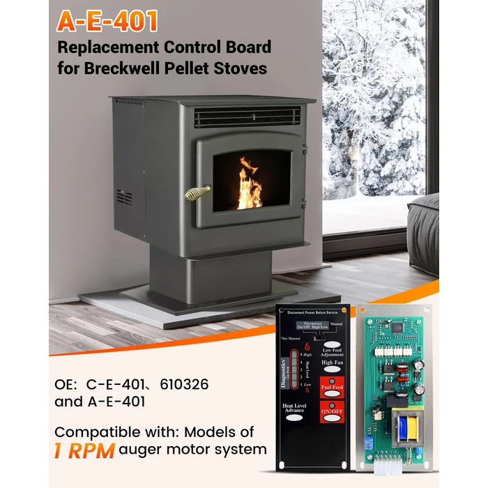 WADYDZMFCF A-E-401 / C-E-401 Control Circuit Board Fit for Breckwell Pellet Stoves 1 RPM Auger Motor Systems, 5-Speed Digital Circuit Board by WADYDZMFCF - Image 2