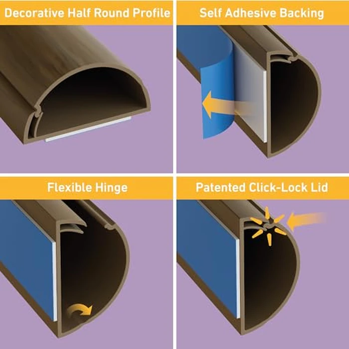 D-Line Half Round Cord Hider, Patented Cable Cover, Hide TV Wall Mount Wires, Raceway for Cords, Decorative Wire Covers, Paintable, Adhesive, 2X 2in W x 1in H x 39in L, Wood-Effect by D-Line - Image 2