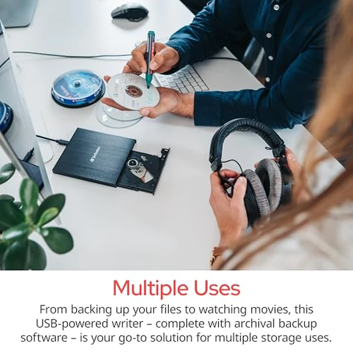 Verbatim Slimline CD/DVD Drive - External USB 2.0 CD DVD +/-RW Burner for Laptops and Notebooks with M-DISC Support - Mac & PC Compatible - Nero Burn & Archive Software Included - Black by Verbatim - Image 3