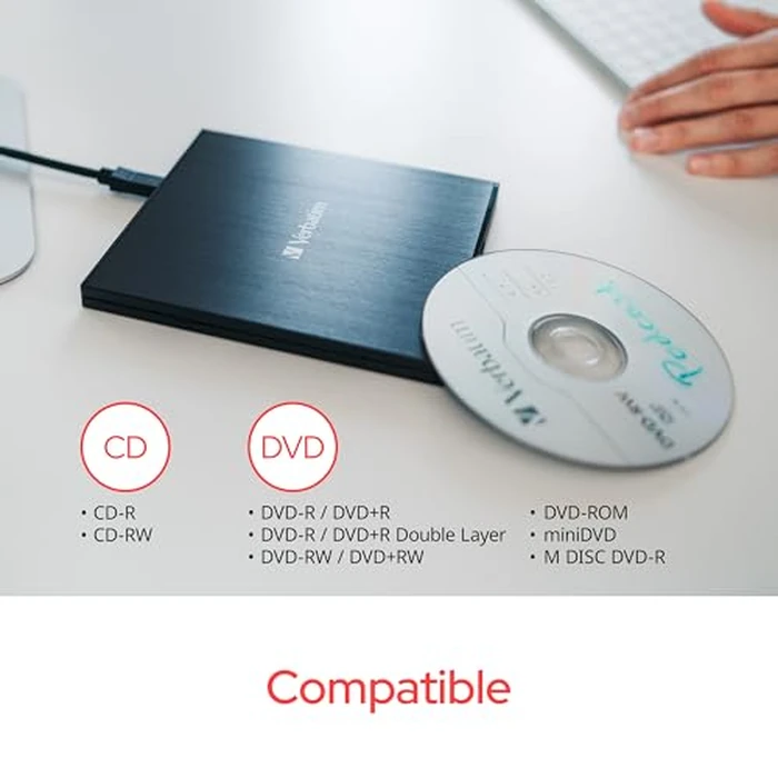 Verbatim Slimline CD/DVD Drive - External USB 2.0 CD DVD +/-RW Burner for Laptops and Notebooks with M-DISC Support - Mac & PC Compatible - Nero Burn & Archive Software Included - Black by Verbatim - Image 5