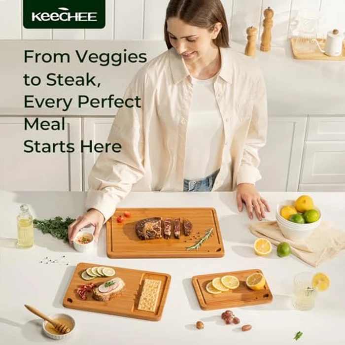 Keechee Bamboo Cutting Board, Durable Wood Cutting Boards for Kitchen with Deep Juice Grooves & Built-in Handles, Ideal Charcuterie & Chopping for Meat, Vegetables and Fruits Ideal Kitchen Gifts by keechee - Image 4