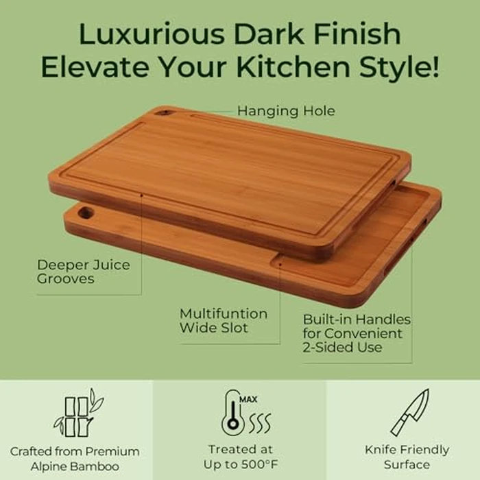 Keechee Bamboo Cutting Board, Durable Wood Cutting Boards for Kitchen with Deep Juice Grooves & Built-in Handles, Ideal Charcuterie & Chopping for Meat, Vegetables and Fruits Ideal Kitchen Gifts by keechee - Image 5