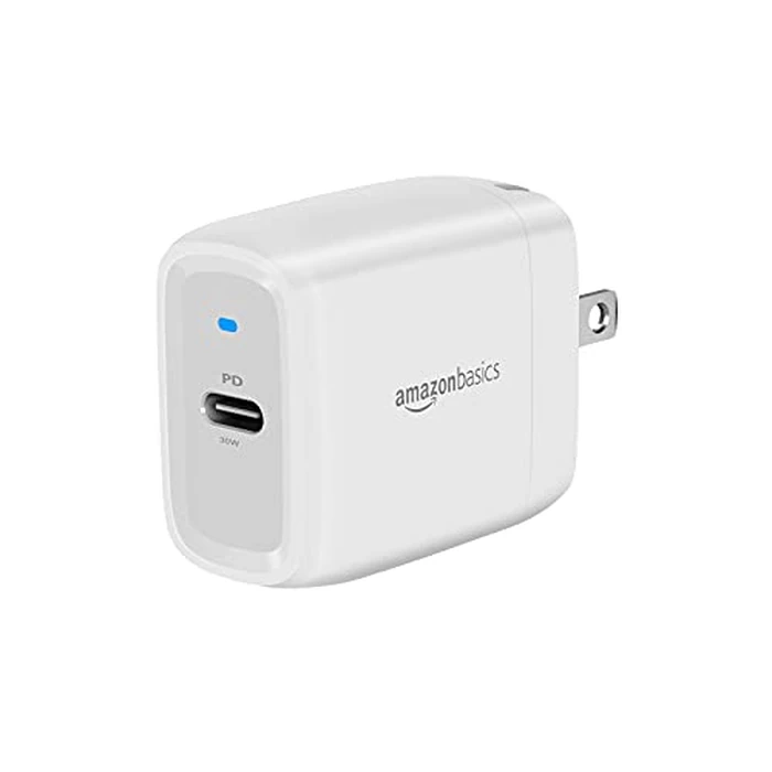 Amazon Basics 30W One-Port GaN USB-C Wall Charger for Tablets and Phones with Power Delivery - White by Amazon Basics - Image 1