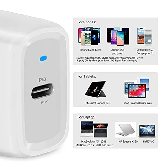 Amazon Basics 30W One-Port GaN USB-C Wall Charger for Tablets and Phones with Power Delivery - White by Amazon Basics - Image 5