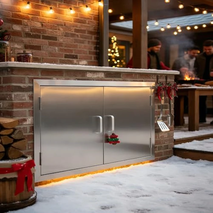 CO-Z Outdoor Kitchen Doors, 28" W x 19" H Weatherproof 304 Stainless Steel Built in BBQ Double Access Door for Outside Kitchen Commercial Grilling Station Barbeque Oven Island Storage Cabinet Door by CO-Z - Image 2