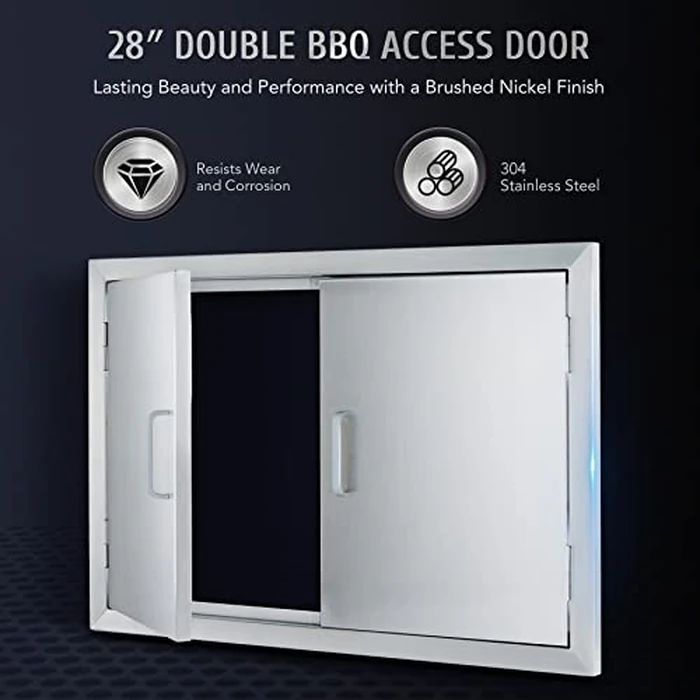 CO-Z Outdoor Kitchen Doors, 28" W x 19" H Weatherproof 304 Stainless Steel Built in BBQ Double Access Door for Outside Kitchen Commercial Grilling Station Barbeque Oven Island Storage Cabinet Door by CO-Z - Image 4