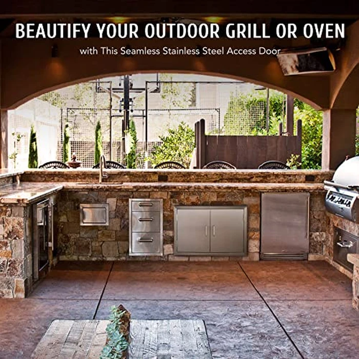 CO-Z Outdoor Kitchen Doors, 28" W x 19" H Weatherproof 304 Stainless Steel Built in BBQ Double Access Door for Outside Kitchen Commercial Grilling Station Barbeque Oven Island Storage Cabinet Door by CO-Z - Image 8