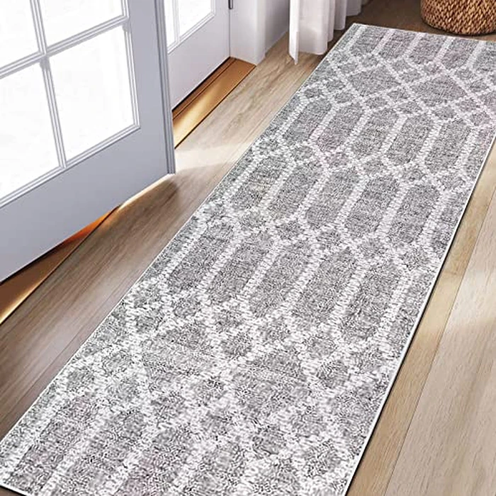 Calore Runner Rugs 2x8 for Hallways Living Room Kitchen Runner Rug Grey Hallway Hall Runners for Bedroom Non Slip Washable Runner Rugs Long Soft Carpet (Boho Grey, 2'x 8'(60 x 240 cm)) by Calore - Used - Very Good condition