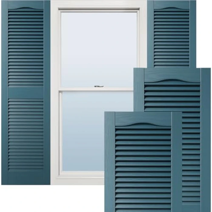Ekena Millwork Lifetime Vinyl LL1S14X06400MB Standard Cathedral Top Center Mullion, Open Louver Vinyl Shutters, w/Installation Shutter-Lok's & Matching Screws (Per Pair),14 1/2"W x 64"H, Midnight Blue by Ekena Millwork - Image 1