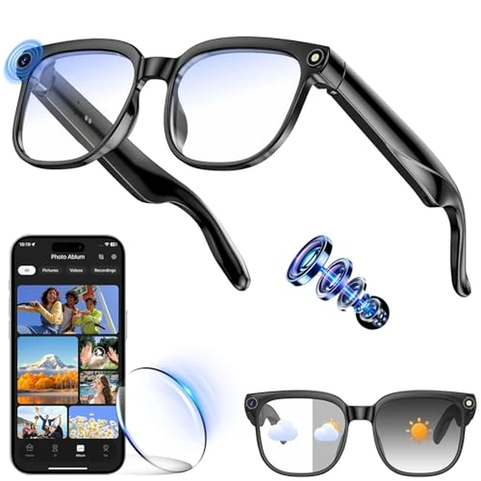 Hwagol Smart Glasses with Camera, 8MP HD Photo and Video Recording,AI Glasses with Real-Time Translation/Object Recognition/AI Voice Q&A/Recording, Calls and Music,UV & Blue Light Protection by Hwagol - Used - Very Good condition - US$89.34
