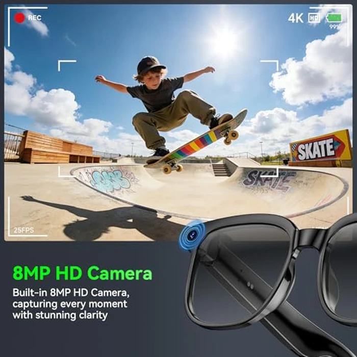 Hwagol Smart Glasses with Camera, 8MP HD Photo and Video Recording,AI Glasses with Real-Time Translation/Object Recognition/AI Voice Q&A/Recording, Calls and Music,UV & Blue Light Protection by Hwagol - Image 2