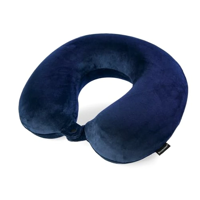 Brookstone Travel Neck Pillow - Lightweight Fleece Casing U-Shaped Stuffable Memory Foam Travel Pillow for Sleeping and Neck Support, Blue by Brookstone - Image 1