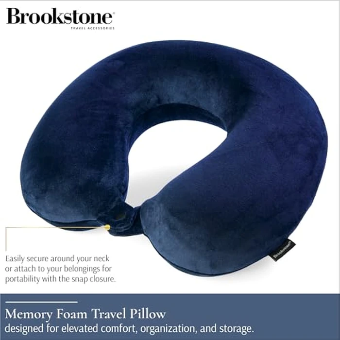 Brookstone Travel Neck Pillow - Lightweight Fleece Casing U-Shaped Stuffable Memory Foam Travel Pillow for Sleeping and Neck Support, Blue by Brookstone - Image 2