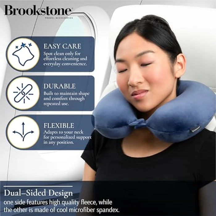 Brookstone Travel Neck Pillow - Lightweight Fleece Casing U-Shaped Stuffable Memory Foam Travel Pillow for Sleeping and Neck Support, Blue by Brookstone - Image 3