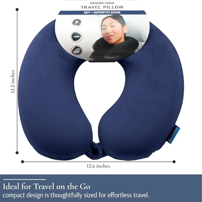 Brookstone Travel Neck Pillow - Lightweight Fleece Casing U-Shaped Stuffable Memory Foam Travel Pillow for Sleeping and Neck Support, Blue by Brookstone - Image 7