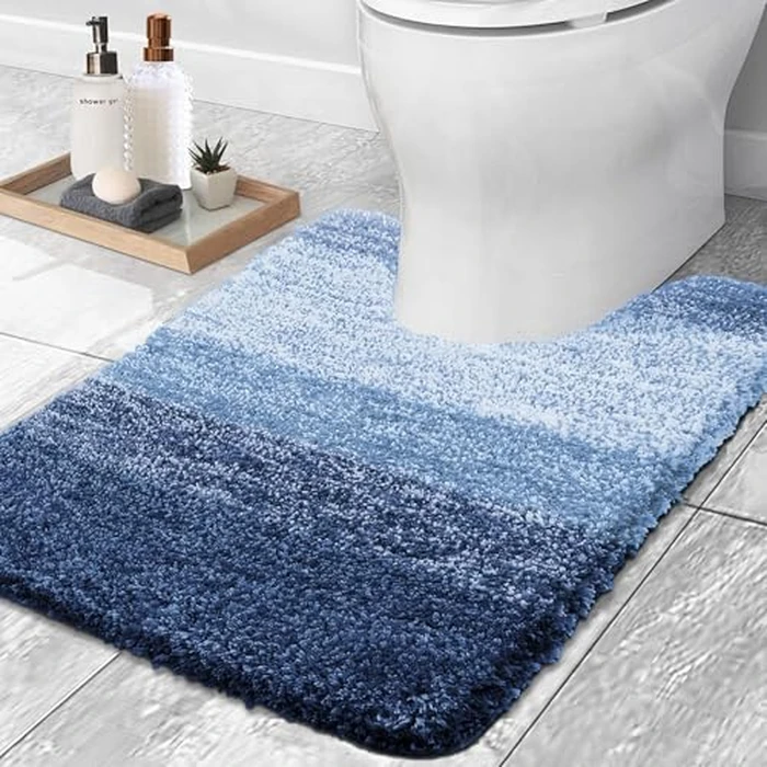 OLANLY Luxury Microfiber Toilet Mat U-Shaped, Extra Soft and Absorbent Bath Mat, Non-Slip Plush Shaggy Bathroom Rug, Machine Wash Dry, Contour Toilet Rugs for Toilet Base, 20x24, Navy by OLANLY - Image 1