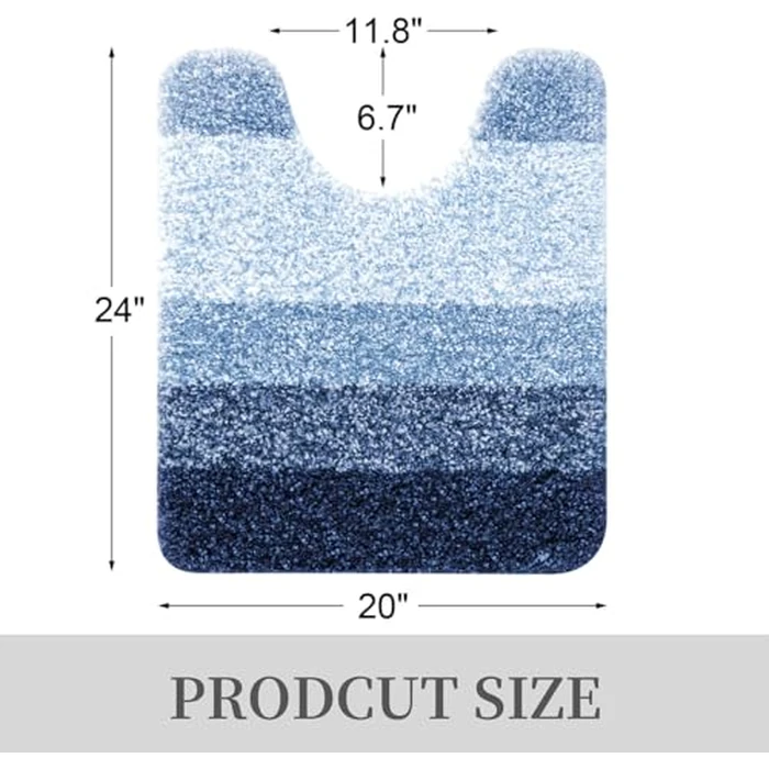 OLANLY Luxury Microfiber Toilet Mat U-Shaped, Extra Soft and Absorbent Bath Mat, Non-Slip Plush Shaggy Bathroom Rug, Machine Wash Dry, Contour Toilet Rugs for Toilet Base, 20x24, Navy by OLANLY - Image 2