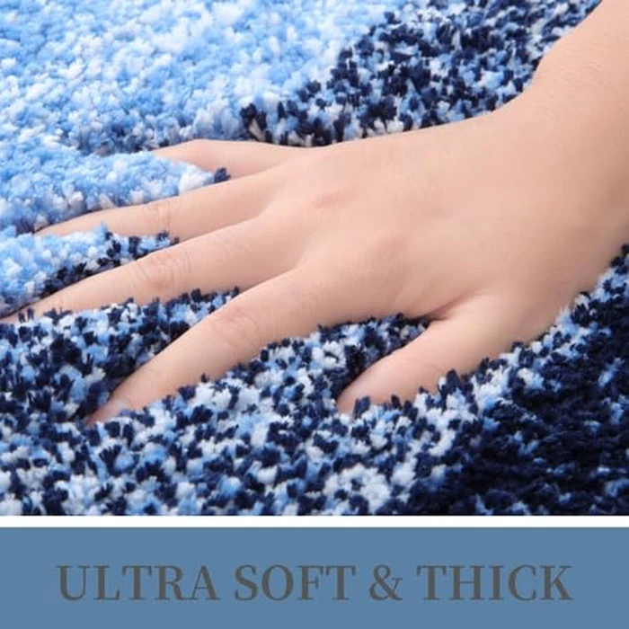 OLANLY Luxury Microfiber Toilet Mat U-Shaped, Extra Soft and Absorbent Bath Mat, Non-Slip Plush Shaggy Bathroom Rug, Machine Wash Dry, Contour Toilet Rugs for Toilet Base, 20x24, Navy by OLANLY - Image 3