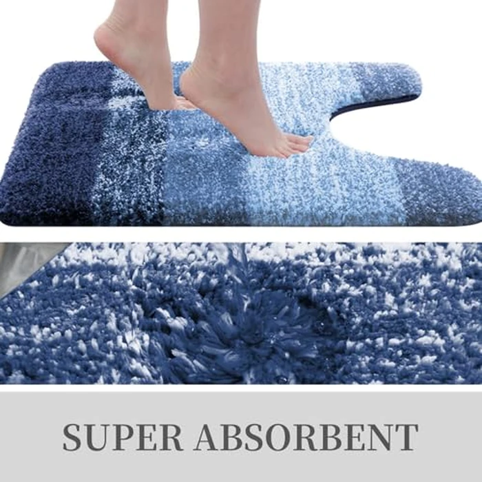 OLANLY Luxury Microfiber Toilet Mat U-Shaped, Extra Soft and Absorbent Bath Mat, Non-Slip Plush Shaggy Bathroom Rug, Machine Wash Dry, Contour Toilet Rugs for Toilet Base, 20x24, Navy by OLANLY - Image 5