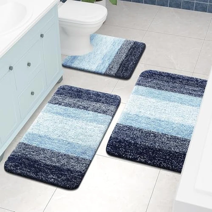 OLANLY Luxury Microfiber Toilet Mat U-Shaped, Extra Soft and Absorbent Bath Mat, Non-Slip Plush Shaggy Bathroom Rug, Machine Wash Dry, Contour Toilet Rugs for Toilet Base, 20x24, Navy by OLANLY - Image 7