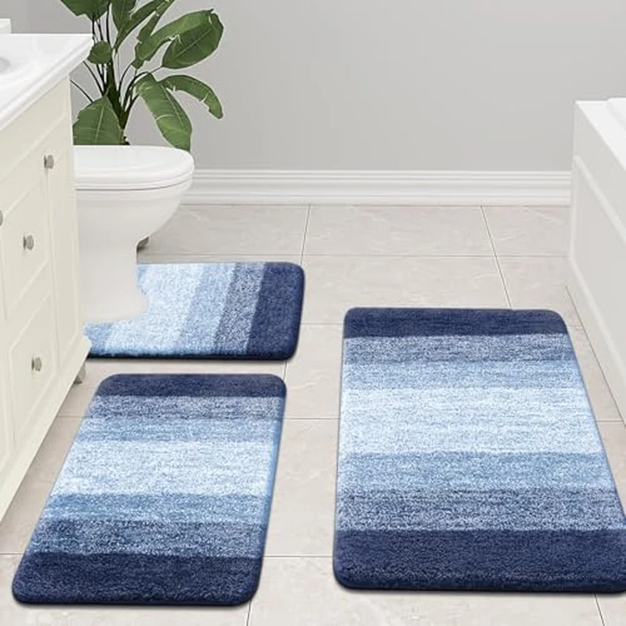 OLANLY Luxury Microfiber Toilet Mat U-Shaped, Extra Soft and Absorbent Bath Mat, Non-Slip Plush Shaggy Bathroom Rug, Machine Wash Dry, Contour Toilet Rugs for Toilet Base, 20x24, Navy by OLANLY - Image 8