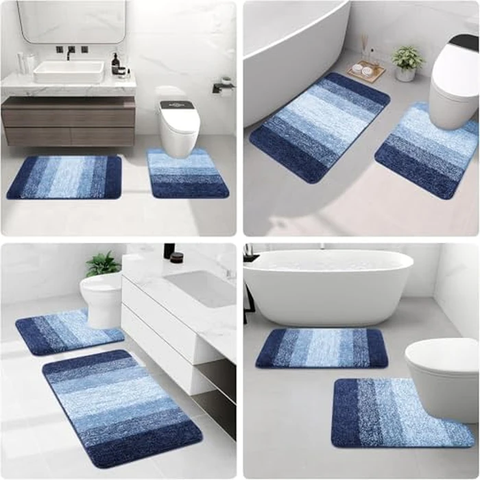 OLANLY Luxury Microfiber Toilet Mat U-Shaped, Extra Soft and Absorbent Bath Mat, Non-Slip Plush Shaggy Bathroom Rug, Machine Wash Dry, Contour Toilet Rugs for Toilet Base, 20x24, Navy by OLANLY - Image 9