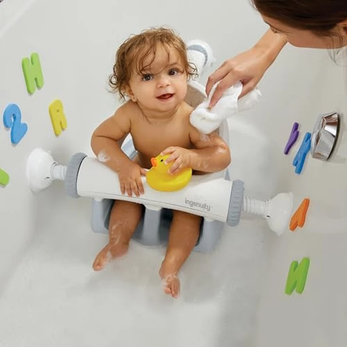 Ingenuity My Bath Seat for Sit-Up Baby Bathing, Sure & Secure Suction Cups, ASTM Safety Tested & Approved, Backrest for Assisted Sitting, Easy Setup & Storage, Gray by Ingenuity - Image 5
