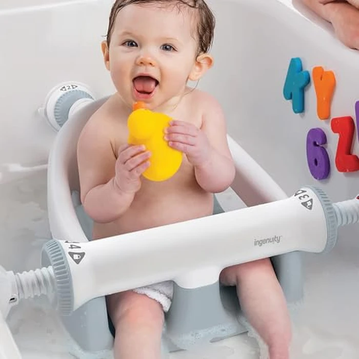 Ingenuity My Bath Seat for Sit-Up Baby Bathing, Sure & Secure Suction Cups, ASTM Safety Tested & Approved, Backrest for Assisted Sitting, Easy Setup & Storage, Gray by Ingenuity - Image 8