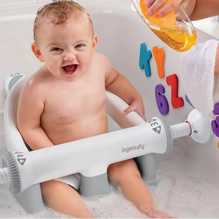 Ingenuity My Bath Seat for Sit-Up Baby Bathing, Sure & Secure Suction Cups, ASTM Safety Tested & Approved, Backrest for Assisted Sitting, Easy Setup & Storage, Gray by Ingenuity - Image 9