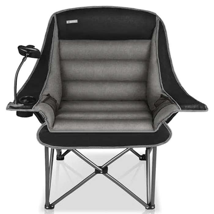 Camping Chairs for Adults-Oversized Extra Large Lawn Chair,Folding Comfy Padded Chair w/Phone Holder,Side Pocket,Cup Holder for Outdoor,Wide&Thick,Heavy Duty 400Lbs,Black by CAMPHILL - Used - Acceptable condition - CA$50.04