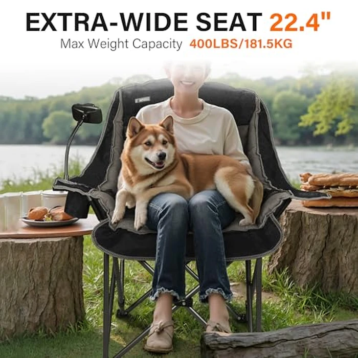 Camping Chairs for Adults-Oversized Extra Large Lawn Chair,Folding Comfy Padded Chair w/Phone Holder,Side Pocket,Cup Holder for Outdoor,Wide&Thick,Heavy Duty 400Lbs,Black by CAMPHILL - Image 3